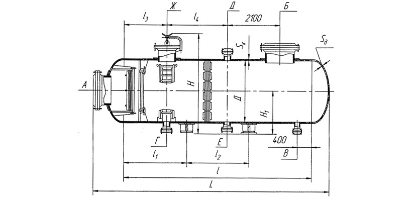 Типовой чертеж факельного сепаратора с расположением штуцеров